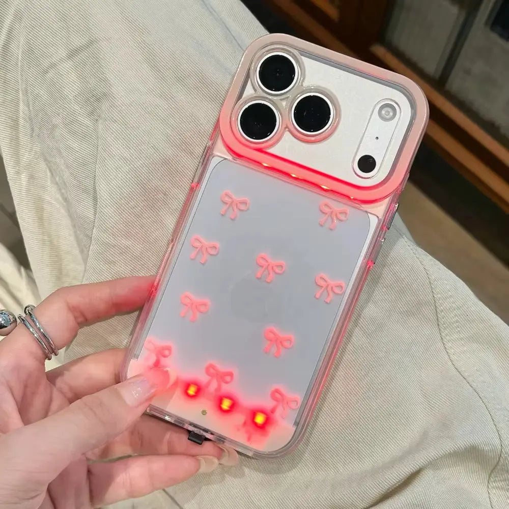 Change Color Luminous Call Light up Flash Bowknot Phone Case for Iphone 16 15 13 12 11 14 17 Pro Max plus Air Shockproof Cover